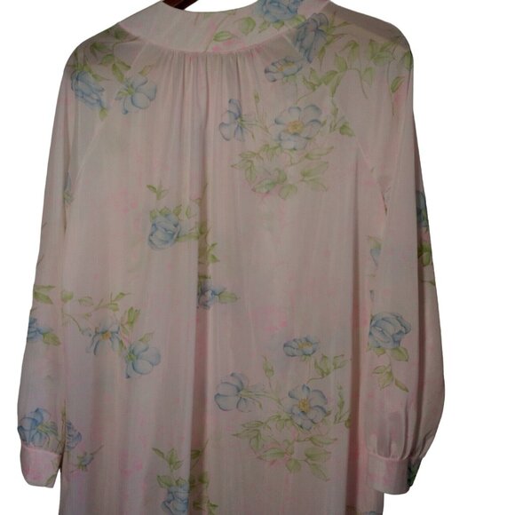 Vintage Nightgown L Semi Sheer Button Collar Pink Blue Floral Granny Grannycore - Picture 4 of 16